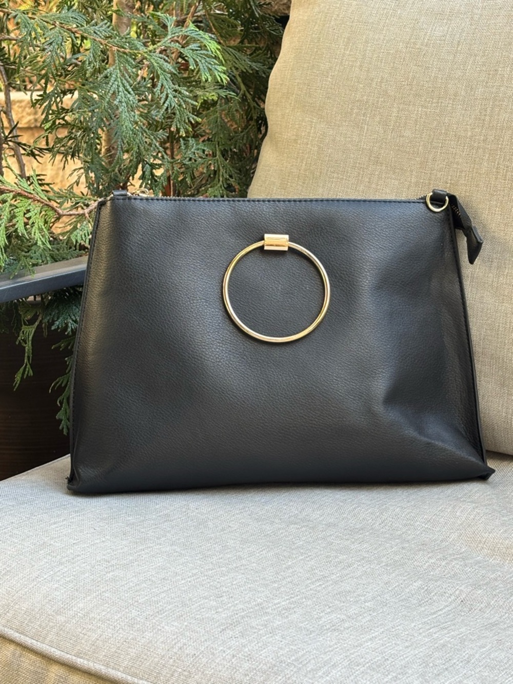 Aldo Black Clutch with Gold Ring Accent